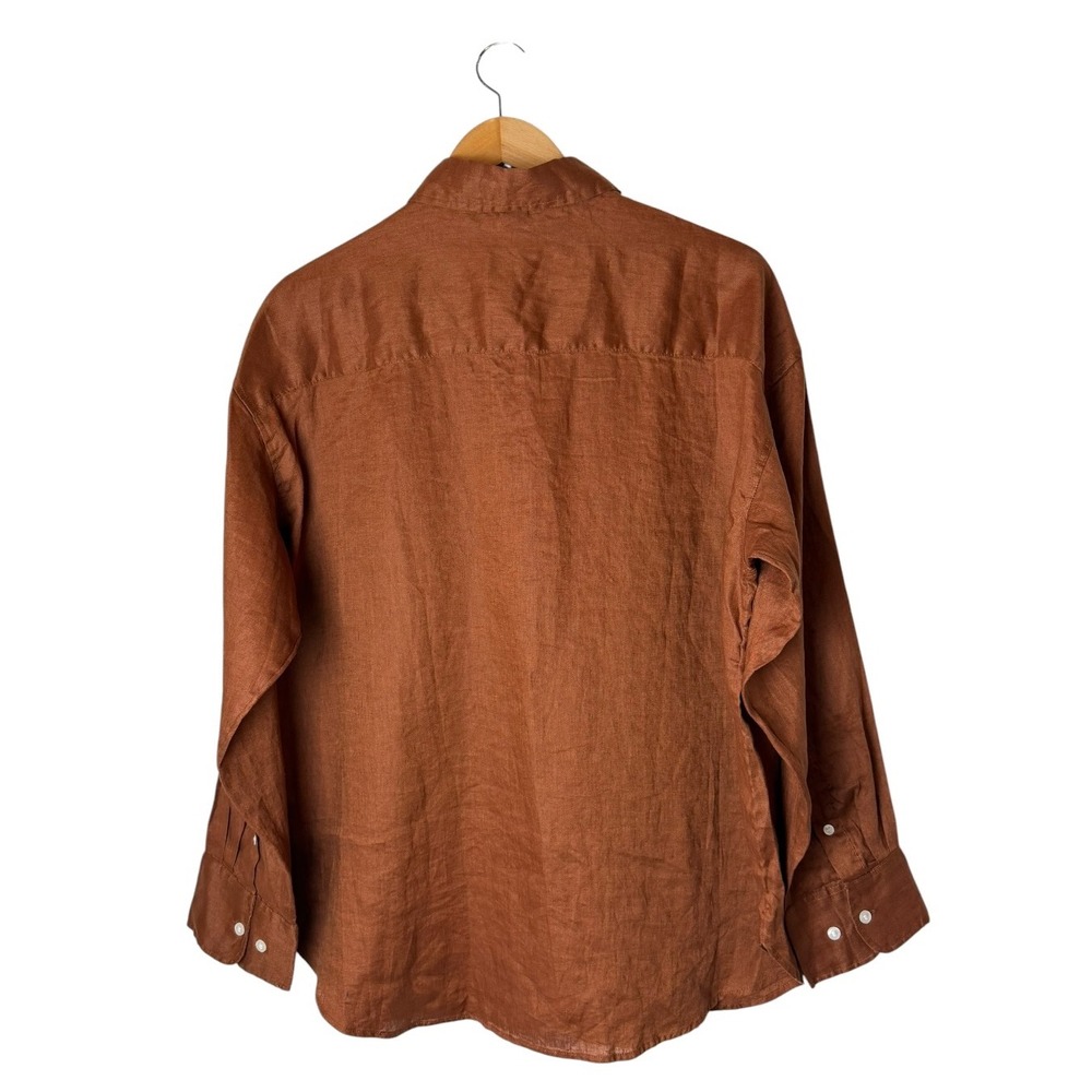 H&M Linen Button Down Shirt Women Small Brown NWT Long Sleeve Preppy Lagenlook - Picture 3 of 9